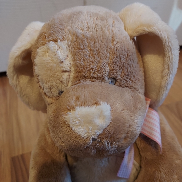 Russ Berrie Baby Mocha Tan Brown Puppy Dog Plush Stuffed Lovey Rattle Pink Bow - Picture 2 of 9